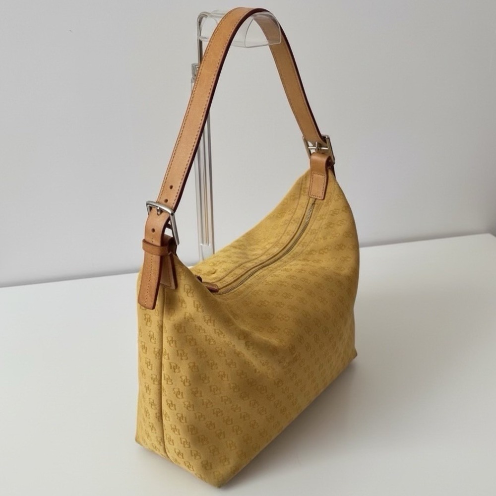 Dooney & Bourke Y2K Yellow Signature DB Monogram Canvas Hobo Shoulder Bag - Picture 7 of 11